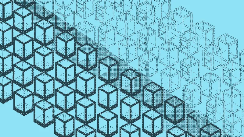 Solid speckled cubes stacked densely, fading into transparent outlines
