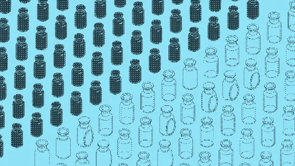 Solid dark canning jars in dense rows fading into outlined jars