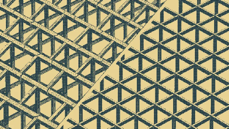 A triangulated beam lattice, dense on one side and open on the other