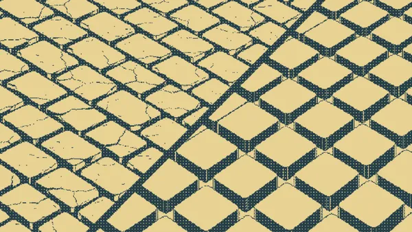 Diamond paving tiles, cracked on one side and unbroken on the other