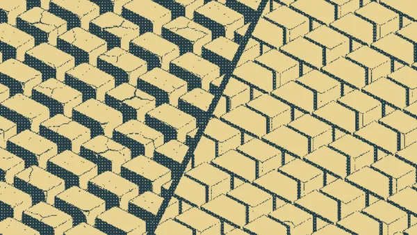Pavers, stippled on one side and smooth on the other, crossed by a crack