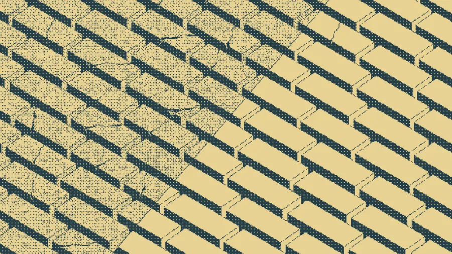 Cracked speckled planks beside smooth planks stacked in an offset pattern