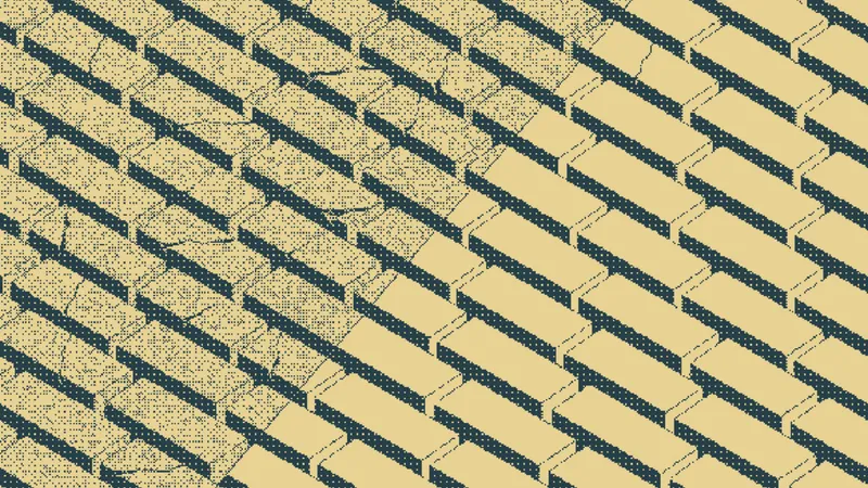 Cracked speckled planks beside smooth planks stacked in an offset pattern