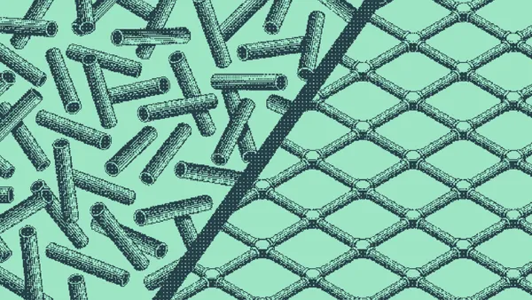 Loose dowels crossing at random beside dowels linked in a diamond lattice