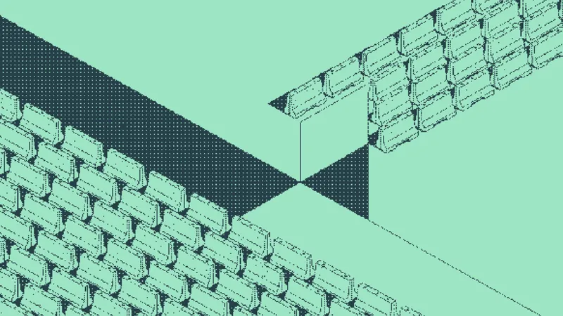 Two brick walls meeting at a corner around a dark triangular gap